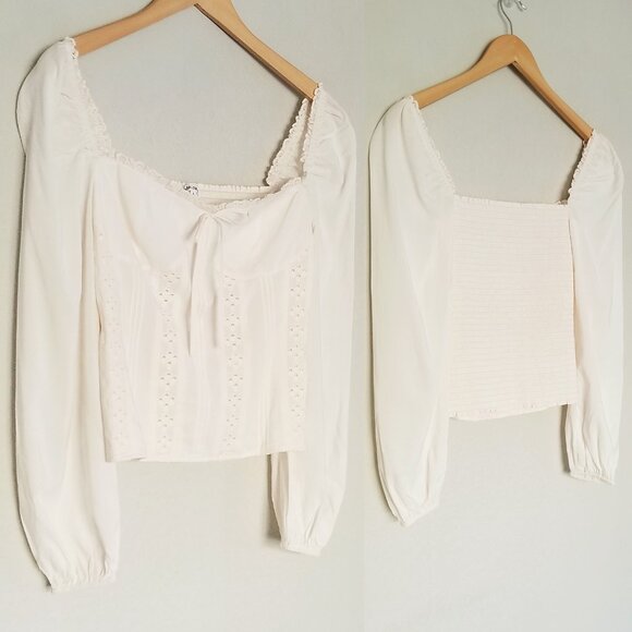 Reformation Isadora Top Blouse Eyelet Lace Trim Smocked Back Ivory Size 6 $148 - Picture 16 of 16